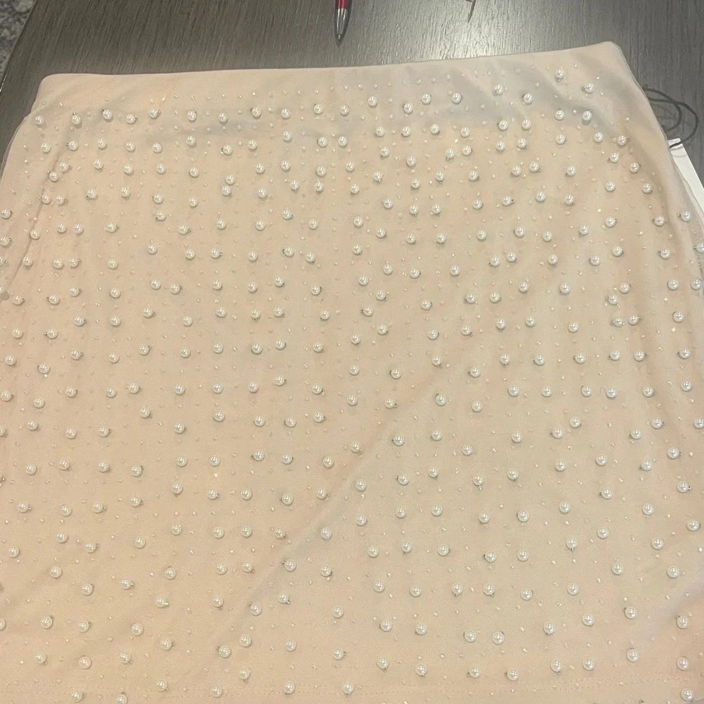 Haute Monde Beige Skirt with Pearl Details - Picture 4 of 6